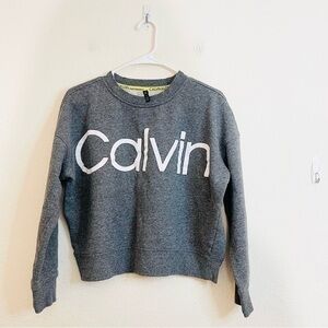 Calvin Klein Performance Crewneck Fleece Lined Long Sleeve Crop Sweater M Gray